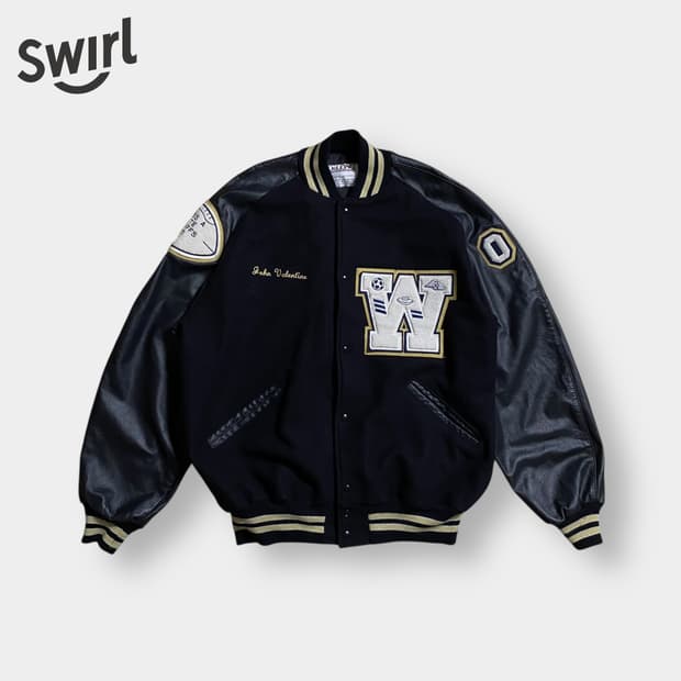 🌊Delong leather arm varsity