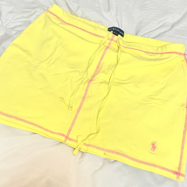 폴로 랄프로렌 노랑 + 핑크 스티치 스커트 치마