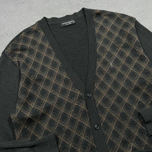 90's 입생로랑 아가일 울 니트 가디건