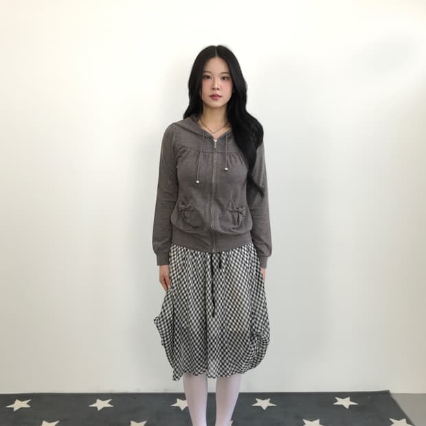 Jpn Brown Ribbon-Pocket Zip-Up Hoodie