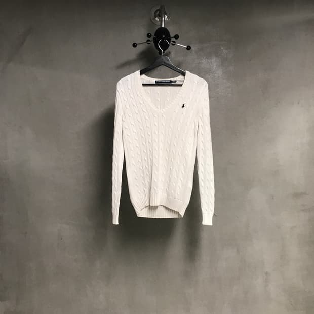 폴로 랄프로렌 브이넥 케이블 니트 화이트 S(W) 