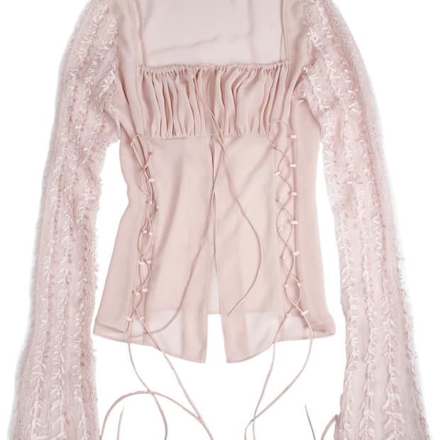 본네 레이스업 쉬폰 블라우스 핑크 판매 교환(>아이보리)