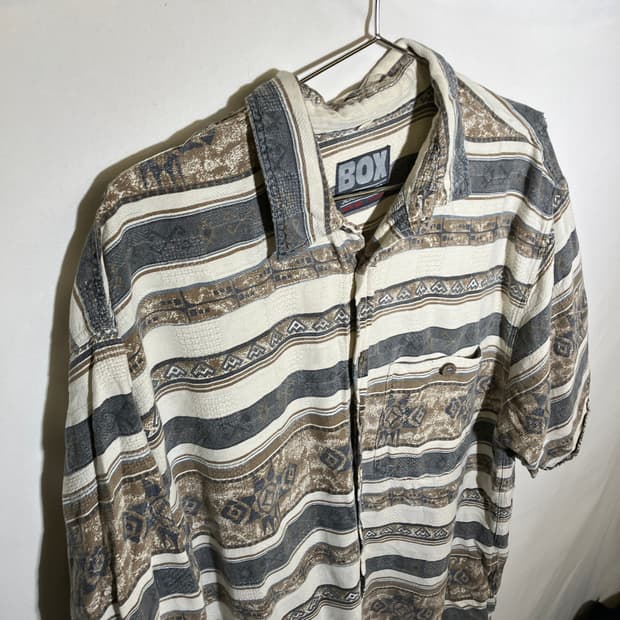 2XL)VTG 패턴 체크 반팔 셔츠 체크셔츠