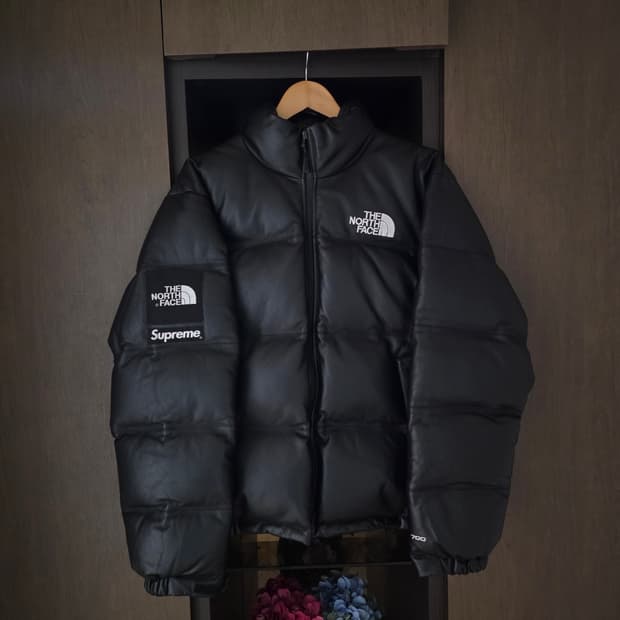 [M] 슈프림 노스페이스 레더 눕시 패딩 블랙