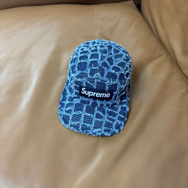 슈프림 캠프캡 모자 박스로고 프레이드 크록 데님