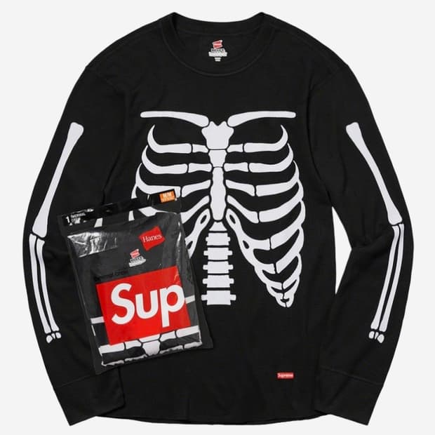 슈프림 헤인즈 본즈 써멀 블랙 S