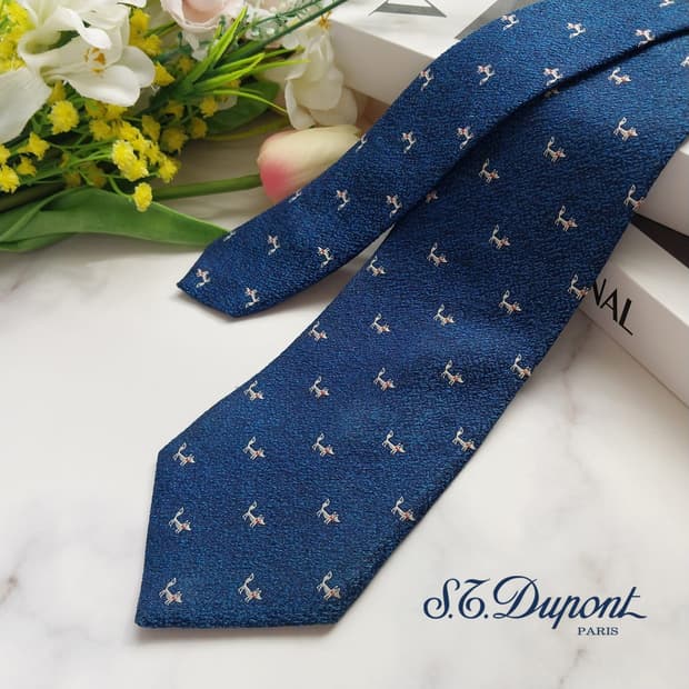 에스.티. 듀퐁 실크 애니멀 패턴 넥타이 7.5cm B등급 K921
