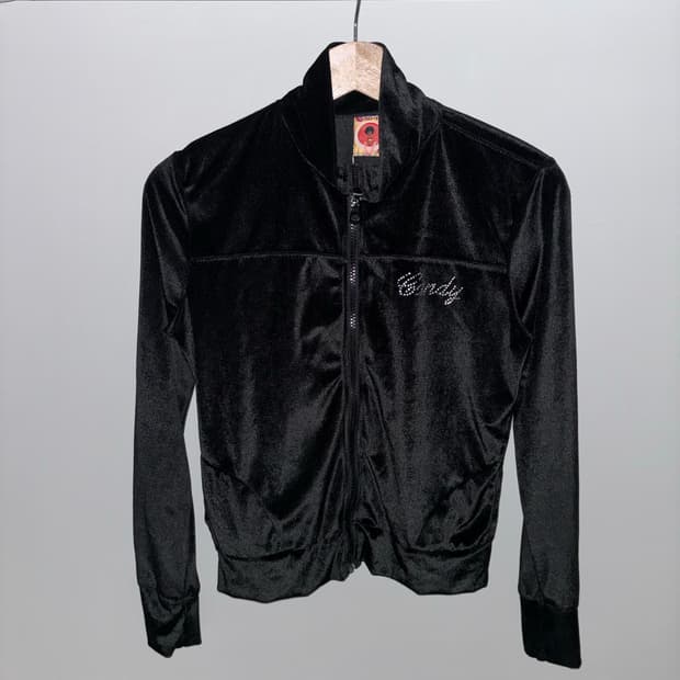 Y2K Black Velvet Slim Fit Zip-Up Hoodie 