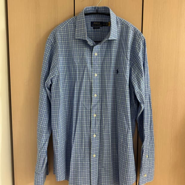폴로 qr라벨 클래식핏 체크 셔츠 L