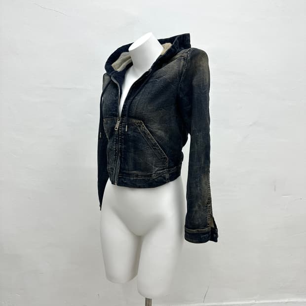 diesel denim crop hood jacket