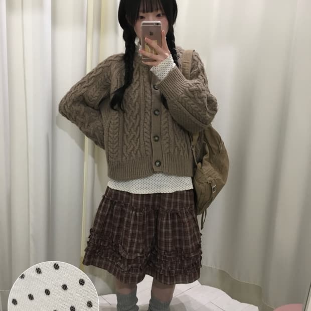 도트이너 + 꽈배기 폭닥 가디건 세트