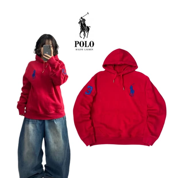 폴로 빅포니 후드티 레드