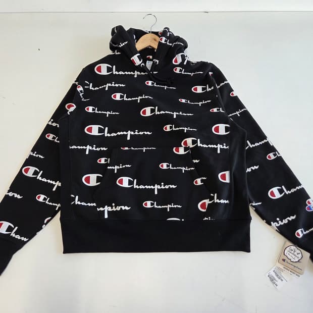 챔피언 리버스 위브 멀티로고 후드티 블랙 L