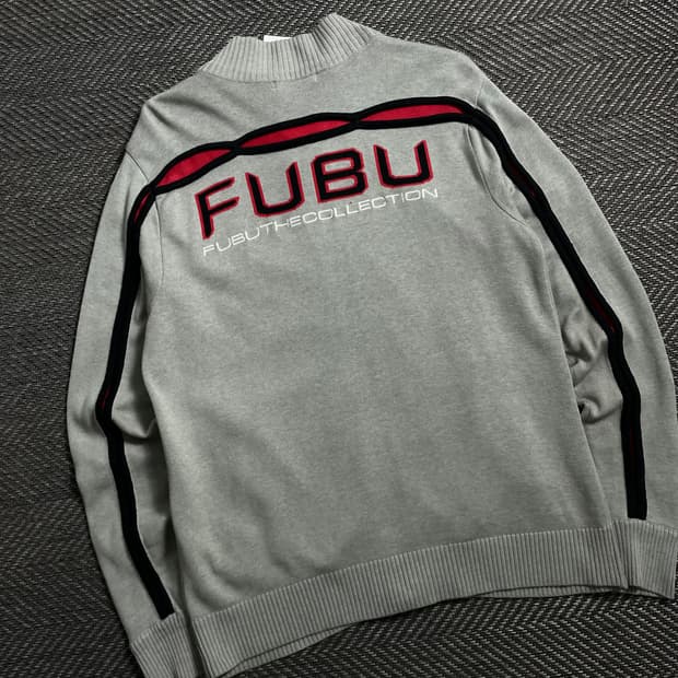 00s 후부 올드스쿨 빅로고 니트 집업y 4050