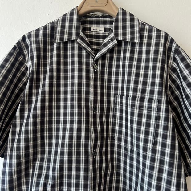 스티브알란 steven alan 남성 블랙체크 코튼반팔셔츠