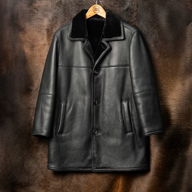 [95] 00s 라일앤스콧 양가죽 양털 무스탕 레더 카코트 블랙 