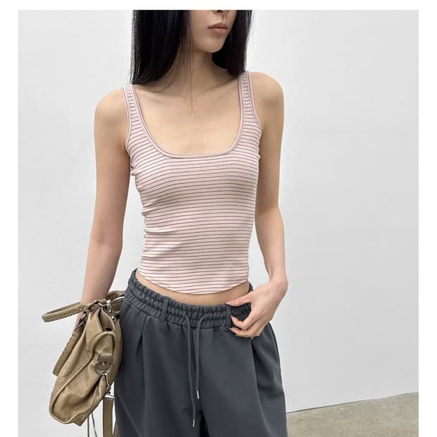 블랙업 포이세 스트라이프 스퀘어넥 나시 핑크
