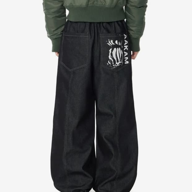 아캄 핀턱 프린트 데님 팬츠 1사이즈 black