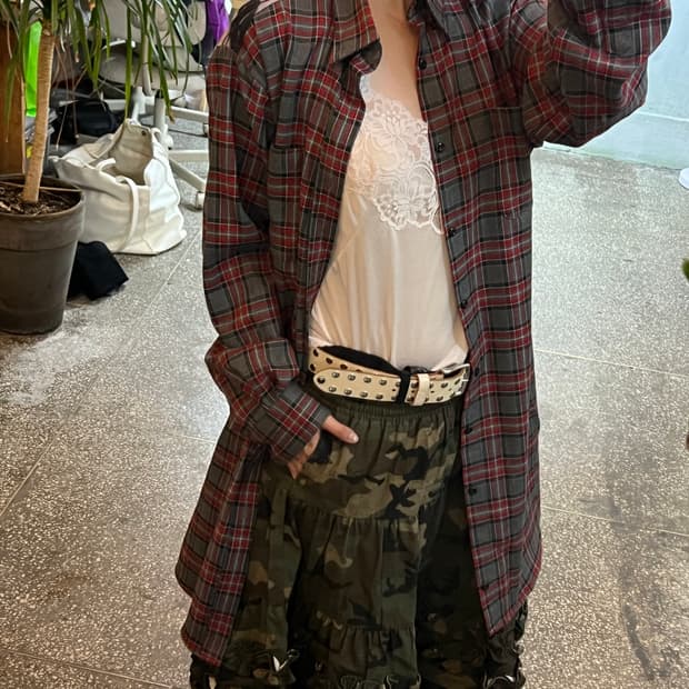 [Joy division] Checked long shirt