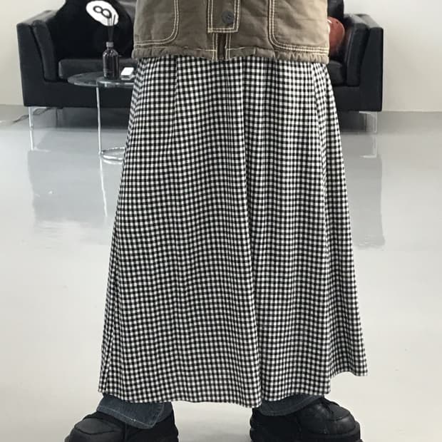 Gu Checked Long Skirts