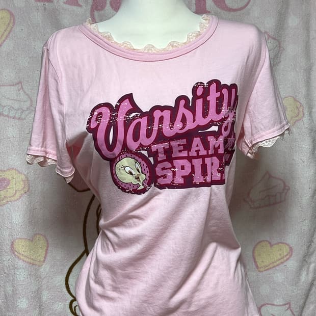 트위티 루니툰즈 러블리힙 레이스 반팔티 일본 수입 빈티지 y2k 갸루