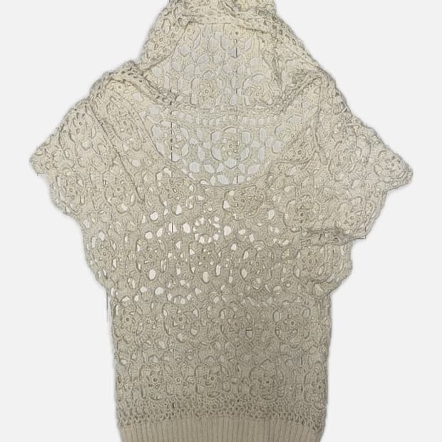 아이보리 그물 후드 반팔