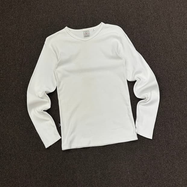 M)Avirex vintage v넥 화이트 골지 롱슬리브