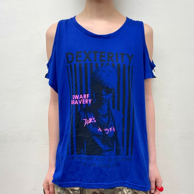 Sexy Girl Stripe Shoulder Blue T-shirt