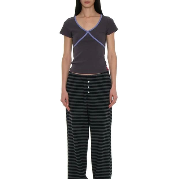 파르티멘토우먼 pwc 스트라이프 저지 와이드 팬츠 (블랙)