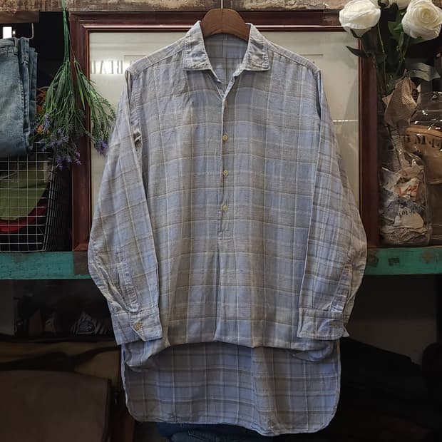 60s 프랑스 워크셔츠 가드너 빈티지 셔츠 스카이 블루 롱 튜닉 셔츠 m