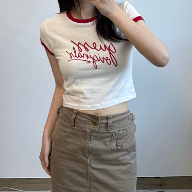 게스 크롭 링거 반팔 티셔츠