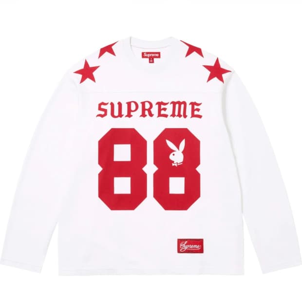 슈프림 플레이보이 롱슬리브 풋볼 탑 화이트