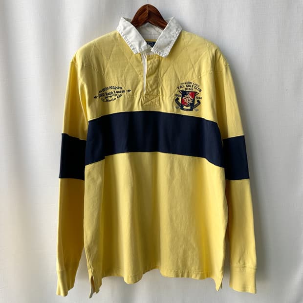 폴로 랄프로렌 럭비 카라티 옐로우 네이비 커스텀핏 XXL