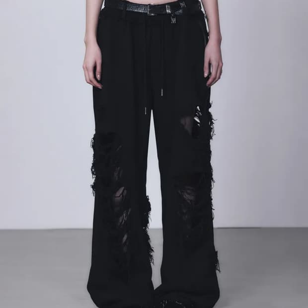 트리밍버드 스크래치 데미지 와이드 팬츠