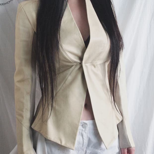 릭오웬스 olmar&mirta asymmetric 레더 블레이져