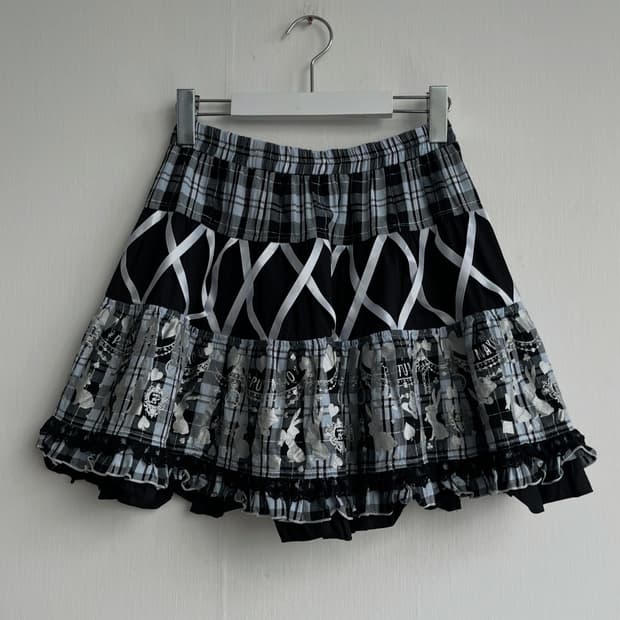  PUTUMAYO 블랙 체크 레이어드 프릴 미니 스커트