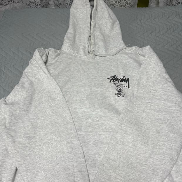 스투시 월드투어 애쉬헤더 후드티 L