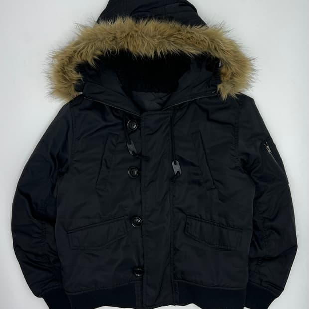 빈티지 퍼 후드 크롭 패딩