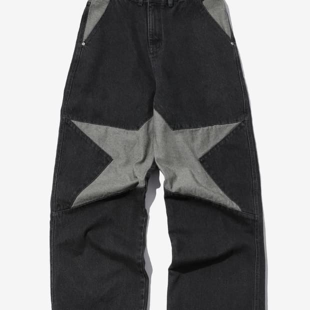스타 와이드 데님 팬츠 리버스블랙