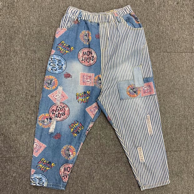 [M] VTG 배기핏 패치워크 밴딩팬츠