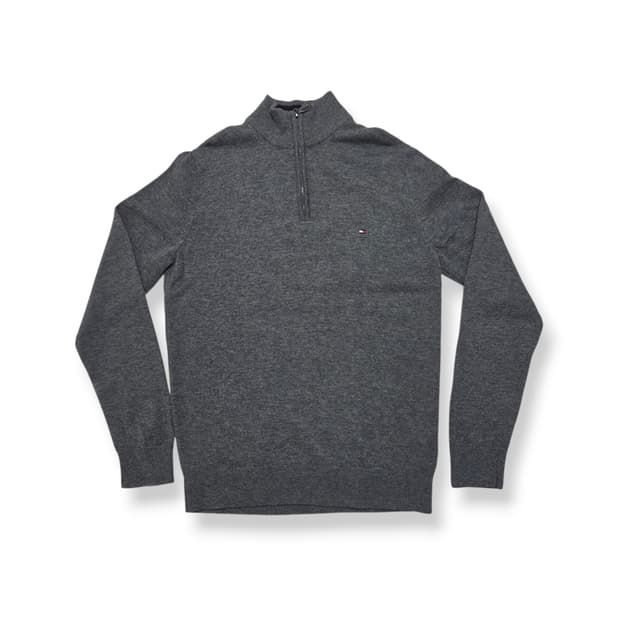 타미힐피거 다크 그레이 반집업 니트 맨투맨