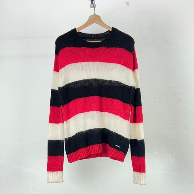 디젤 로조 레드 믹스 모헤어 스트라이프 니트 스웨터