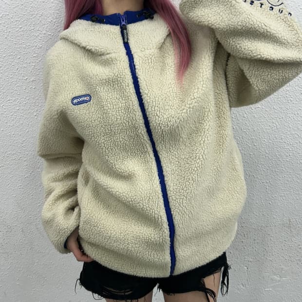  아웃도어 블루 라인 아이보리 뽀글이 집업 M