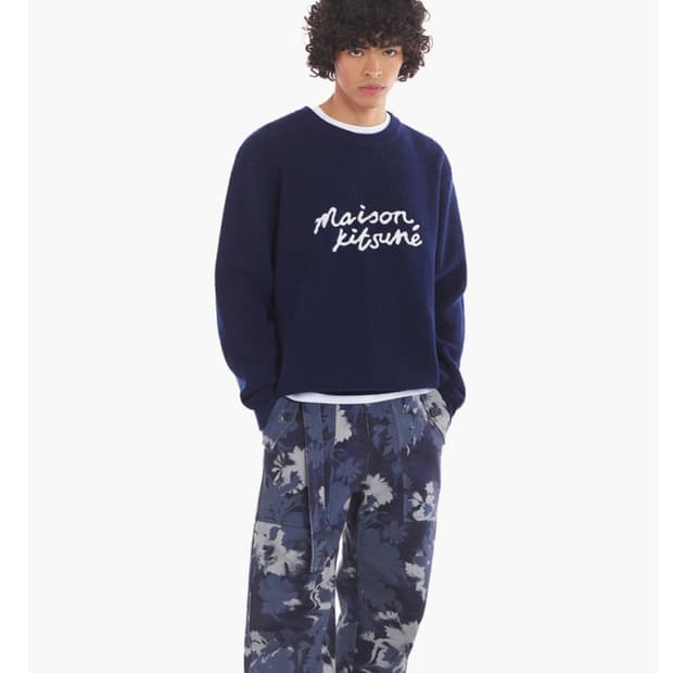 메종키츠네 핸드라이팅 니트 네이비