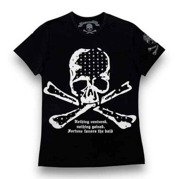 로엔 락시크 스컬 크리스탈 패턴 슬림 반팔 티셔츠