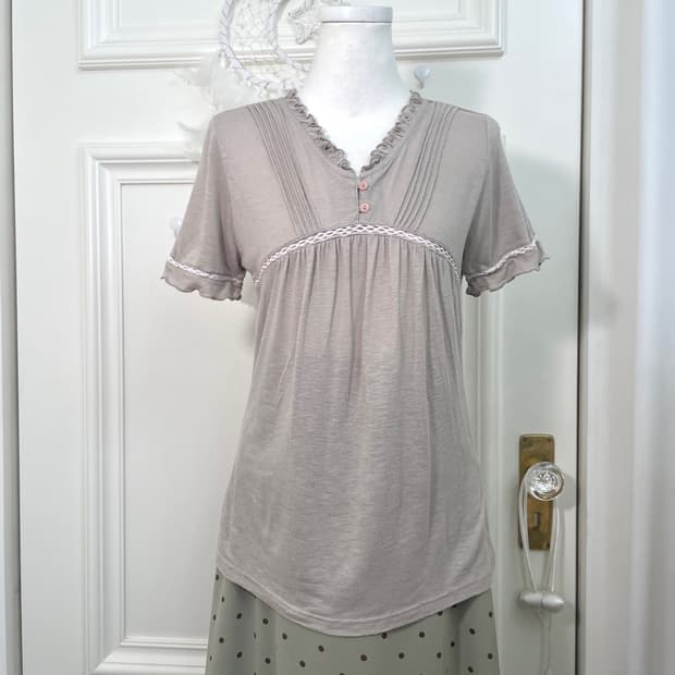 khakigray lace point cotton top(size-L)