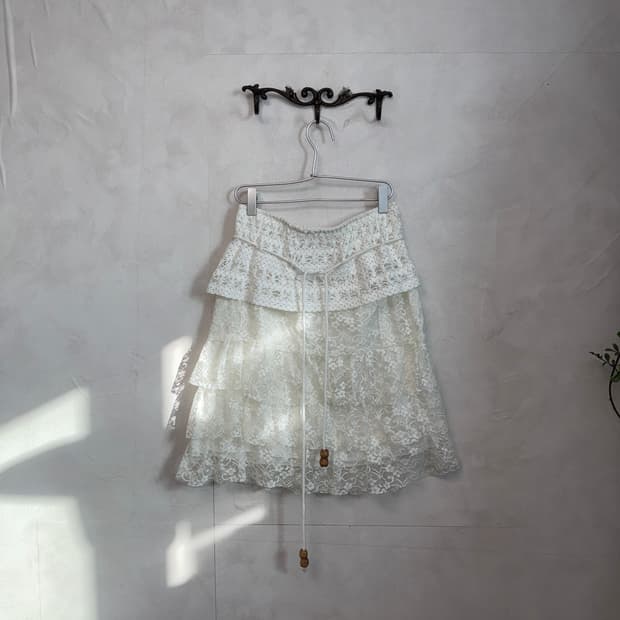 White crochet floral lace cancan skirt