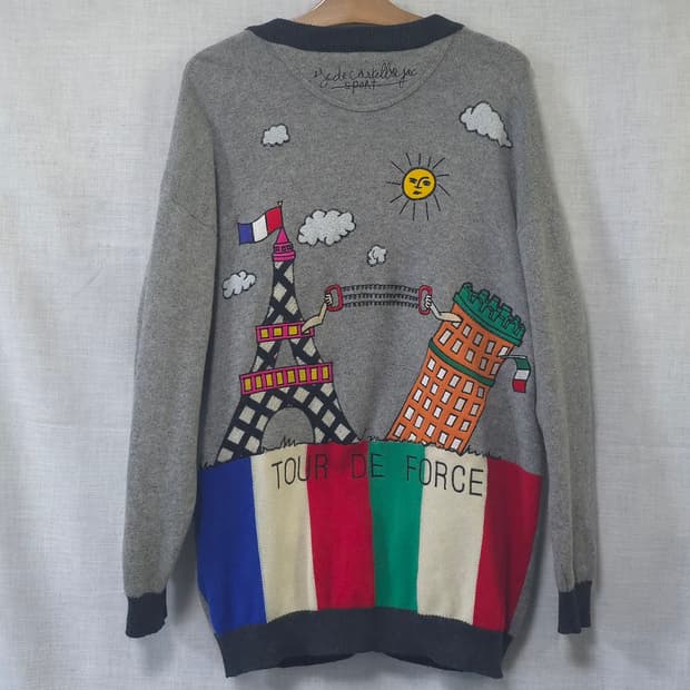 카스텔바작 일본수입 정품 울 니트 가디건 스웨터 100 105 에펠탑 빈