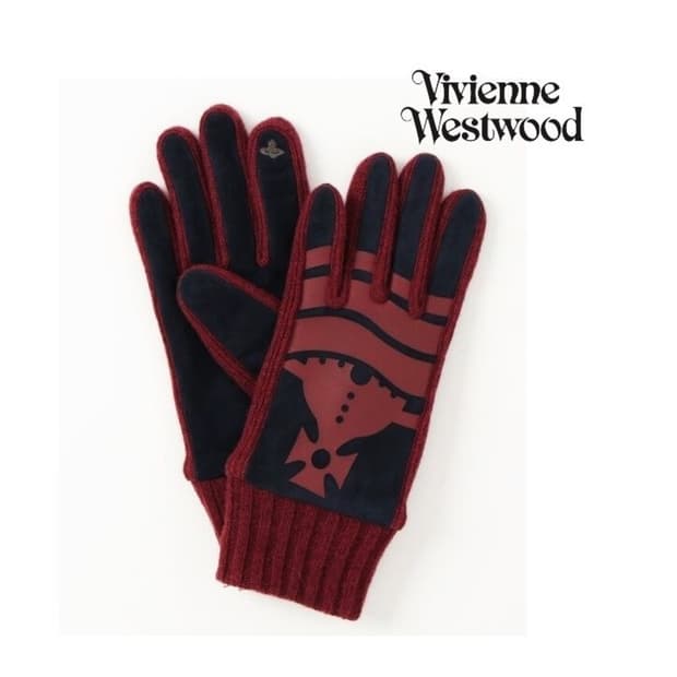 비비안 웨스트우드 스웨이드 니트 콤비 장갑 / 와인 (새상품)
