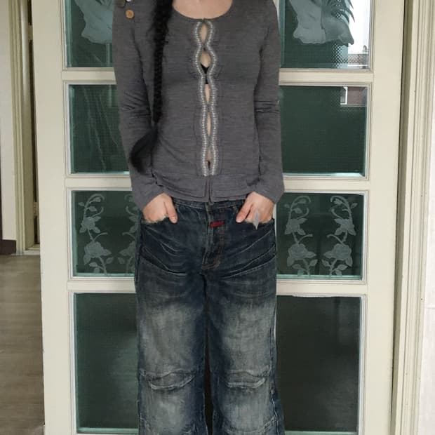 Lace trimming knit cardigan